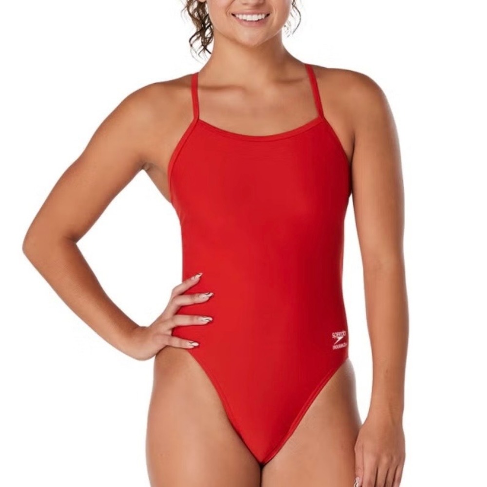 Speedo Endurance Lite Red One Piece Swimsuit Cross Back Competitive Swim Size 28
